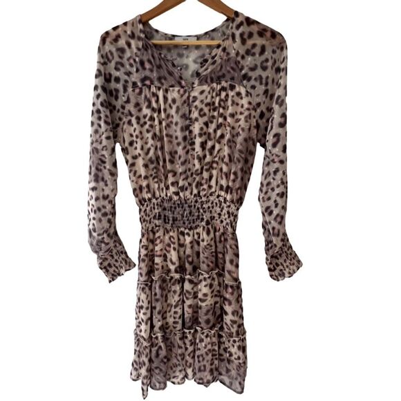 Fate Smocked Waist Leopard Print Animal Ruffled Romantic Dress Size Small - Picture 1 of 6